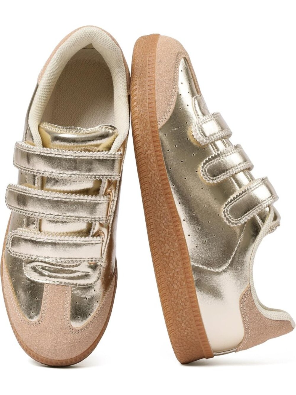 Women's Gold Faux Leather Comfortable Retro with Hook and Loop Closure Sneaker